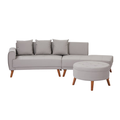 107" Contemporary Sofa Stylish Sofa Couch with a Round Storage Ottoman and Three Removable Pillows for Living Room, Grey