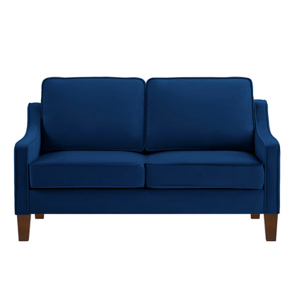 Modern Loveseat sofa for Living Room, Upholstered Velvet Small Couch with Wooden Legs for Livingroom Bedroom, Navy