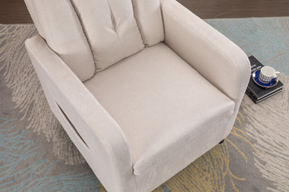 022-Linen Fabric Swivel Rocking Chair Gilder Chair With Pocket,Beige