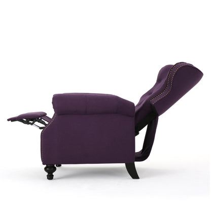 Accented Push Back Recliner Chair with Rolled Arms in Plum, Enjoy Cocooning Comfort