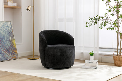 Fabric Swivel Accent Armchair Barrel Chair With Black Powder Coating Metal Ring,Black