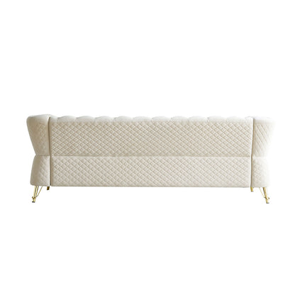 Modern Tufted Velvet Sofa 87.4 inch for Living Room Beige Color