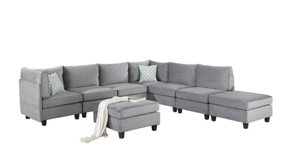 120" Gray Velvet 8Pc Modular Sectional Sofa