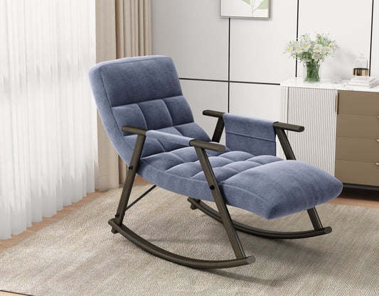 Casual folding rocking chair upholstered, lounge rocking chair adjustable high back and foot rest,side pockets placed in living room bedroom balcony