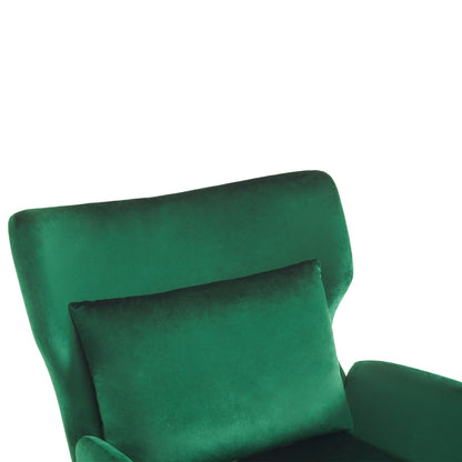 Velvet Accent Chair, Modern Living Room Armchair Comfy Upholstered Single Sofa Chair for Bedroom Dorms Reading Reception Room with Metal Legs & Pillow, Green