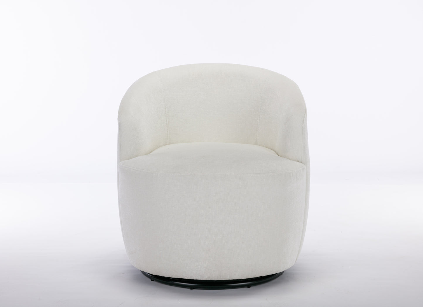 Fabric Swivel Accent Armchair Barrel Chair With Black Powder Coating Metal Ring,Ivory