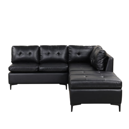 94.88" L-Shaped Corner Sofa Pu Leather Sectional Sofa Couch with Movable Storage Ottomans for Living Room, Black