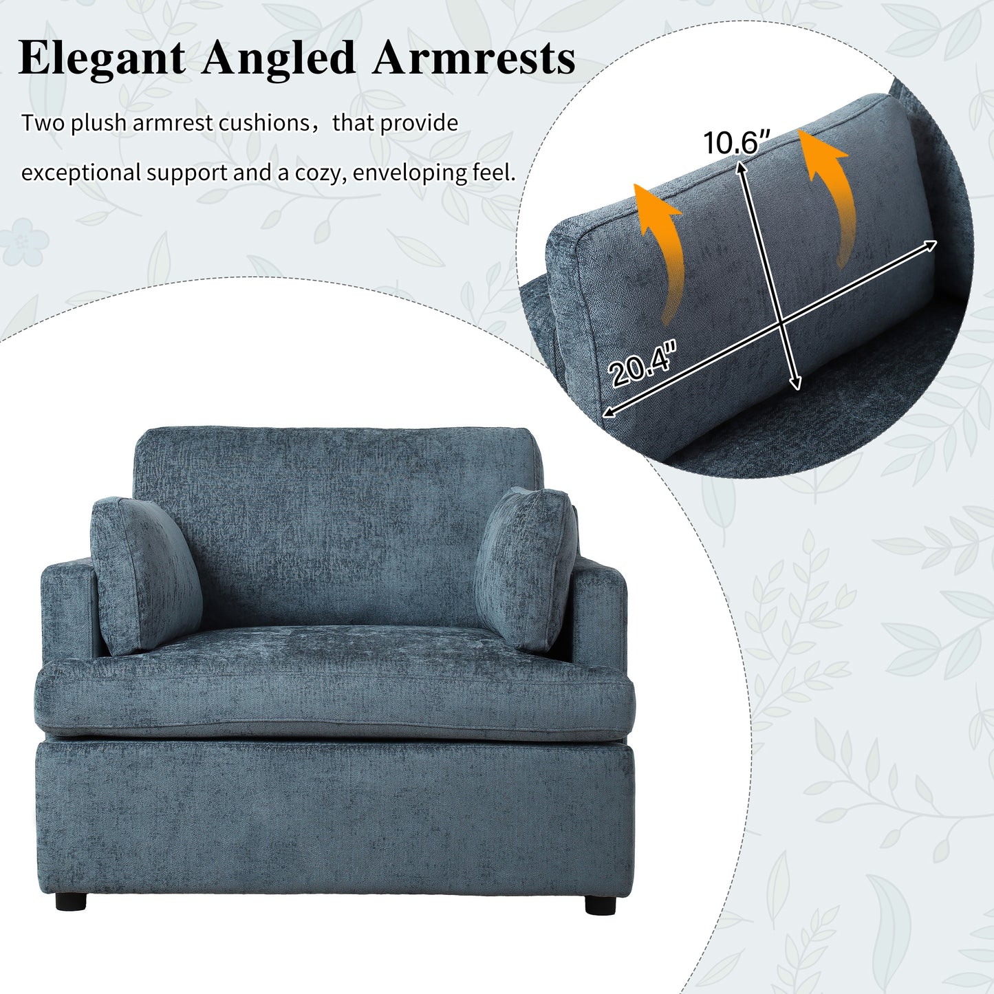 Oversized Accent Chair - Comfortable Armrest Cushions, Versatile Neutral Style, Elegant Design, Durable Frame blue