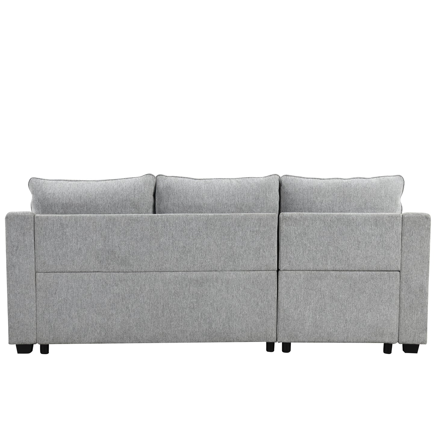 90" Pull Out Sleeper Sofa L-Shaped Couch Convertible Sofa Bed with Storage Chaise, Storage Racks and USB Ports, Light Grey