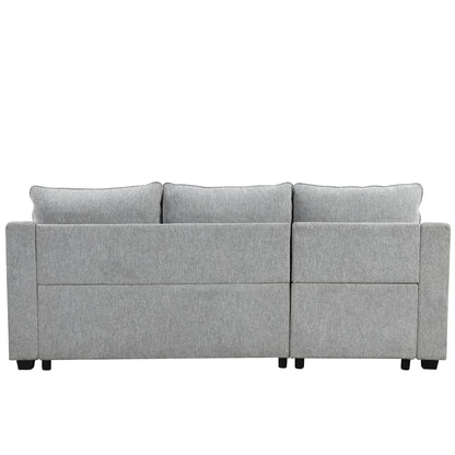 90" Pull Out Sleeper Sofa L-Shaped Couch Convertible Sofa Bed with Storage Chaise, Storage Racks and USB Ports, Light Grey