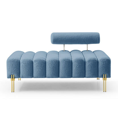 53.2" Width Modern End of Bed Bench Sherpa Fabric Upholstered 2 Seater Sofa Couch Entryway Ottoman Bench Fuzzy Sofa Stool Footrest Window Bench with Gold Metal Legs for Bedroom Living Room,Light Blue