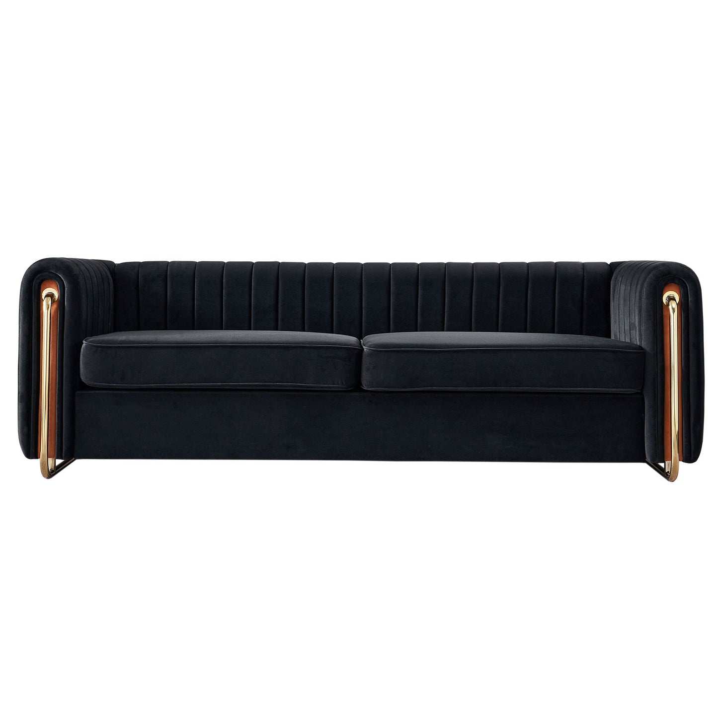 Contemporary Velvet Sofa Couch 84.25''W for Living Room, Black