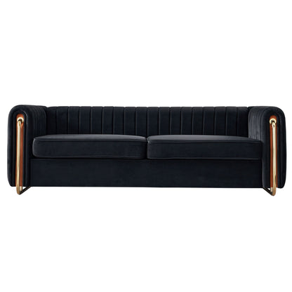 Contemporary Velvet Sofa Couch 84.25''W for Living Room, Black