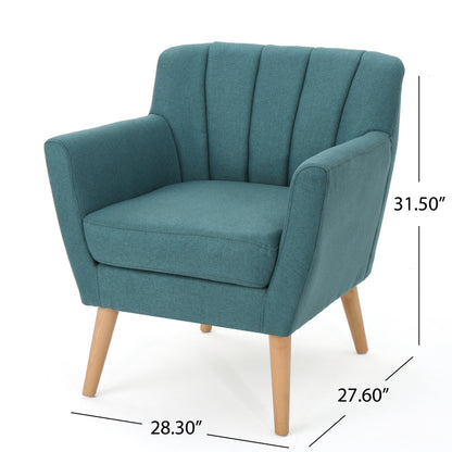 Mid Century Modern Fabric Club Chair, 28.30" W x 27.60" D x 31.50" H, Dark Teal/Natural