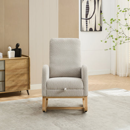 25.4"W Rocking Chair for Nursery, High Back Glider Chair with Retractable Footrest, Side Pocket, Rocking Accent Armchair with Rubber Wood Legs for Living Room/Bedroom.Light Gray