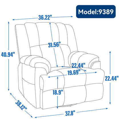 Manual Recliner Chair with Rocker and Swivel in Fabric for Living Room, Blue