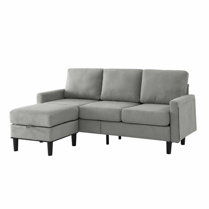 Upholstered Sectional Sofa Couch, L Shaped Couch With Storage Reversible Ottoman Bench 3 Seater for Living Room, Apartment, Compact Spaces, Fabric Light Gray