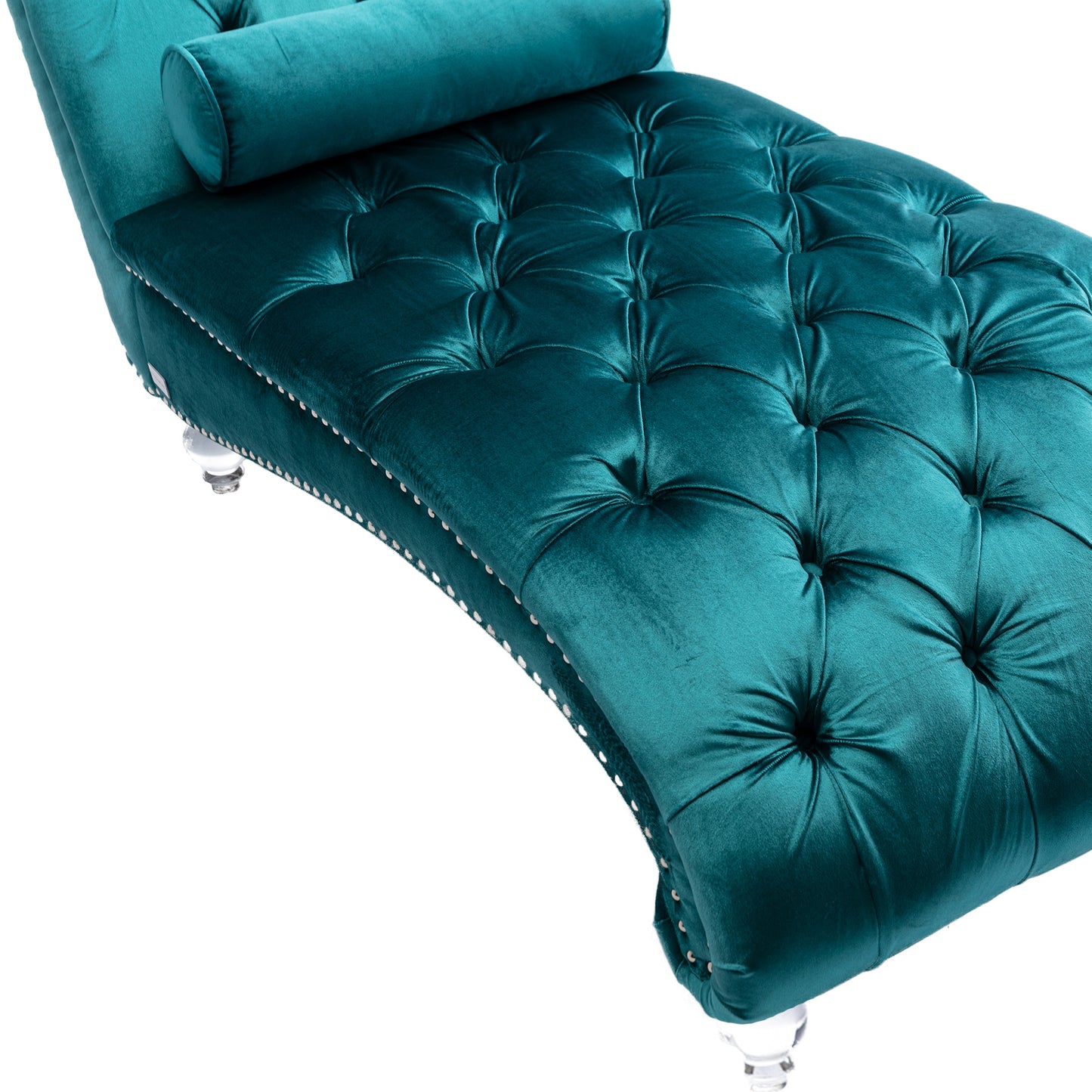 Velvet Chaise Lounge Indoor,Button-Tufted Upholstered Chaise Lounge Chair with Pillow for Bedroom Living Room Office (Teal Velvet)