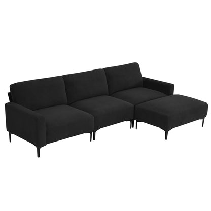 103.5*59" Modern L-shaped Sectional Sofa, 4-seat Velvet Fabric Couch Set with Convertible Ottoman,Freely Combinable Sofa for Living Room, Apartment, Office,Apartment,2 Colors