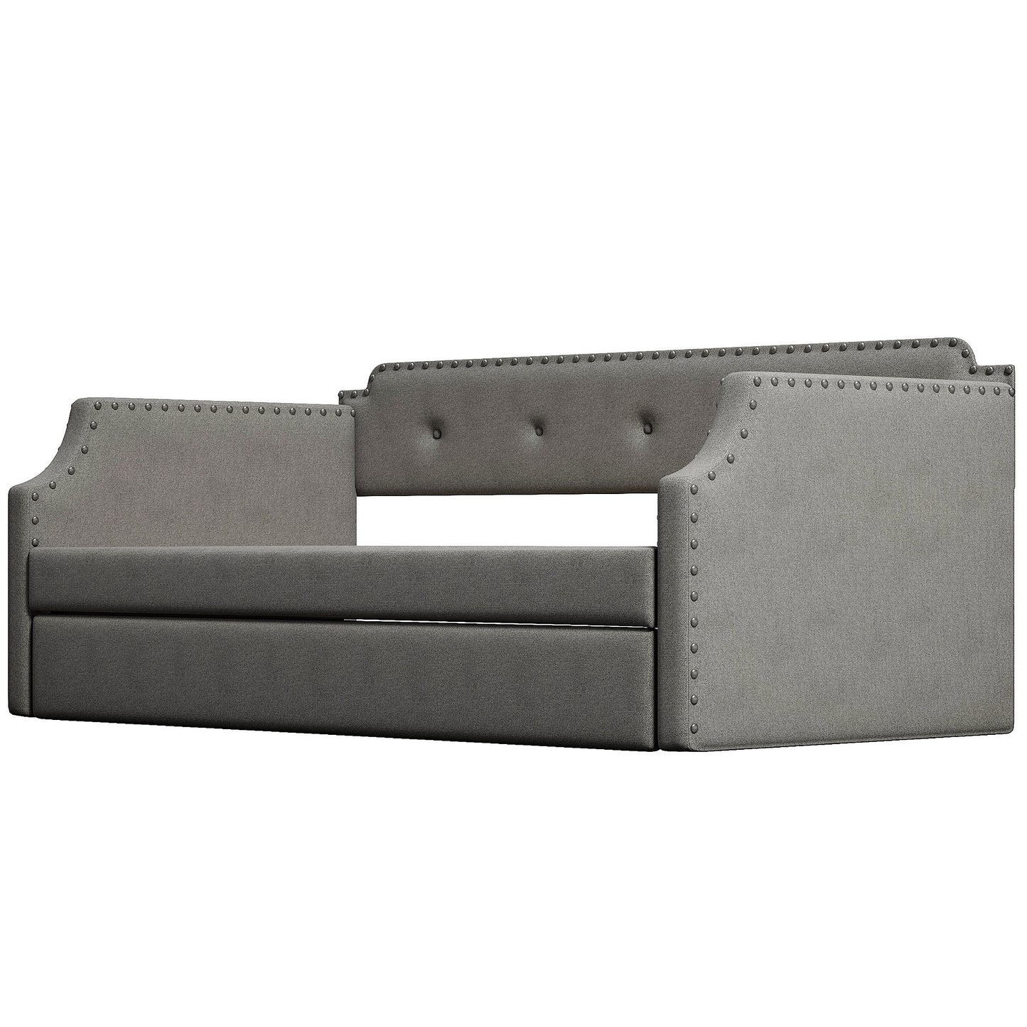 Upholstered Daybed with Trundle, Wood Slat Support,Upholstered Frame Sofa Bed, Twin,Gray