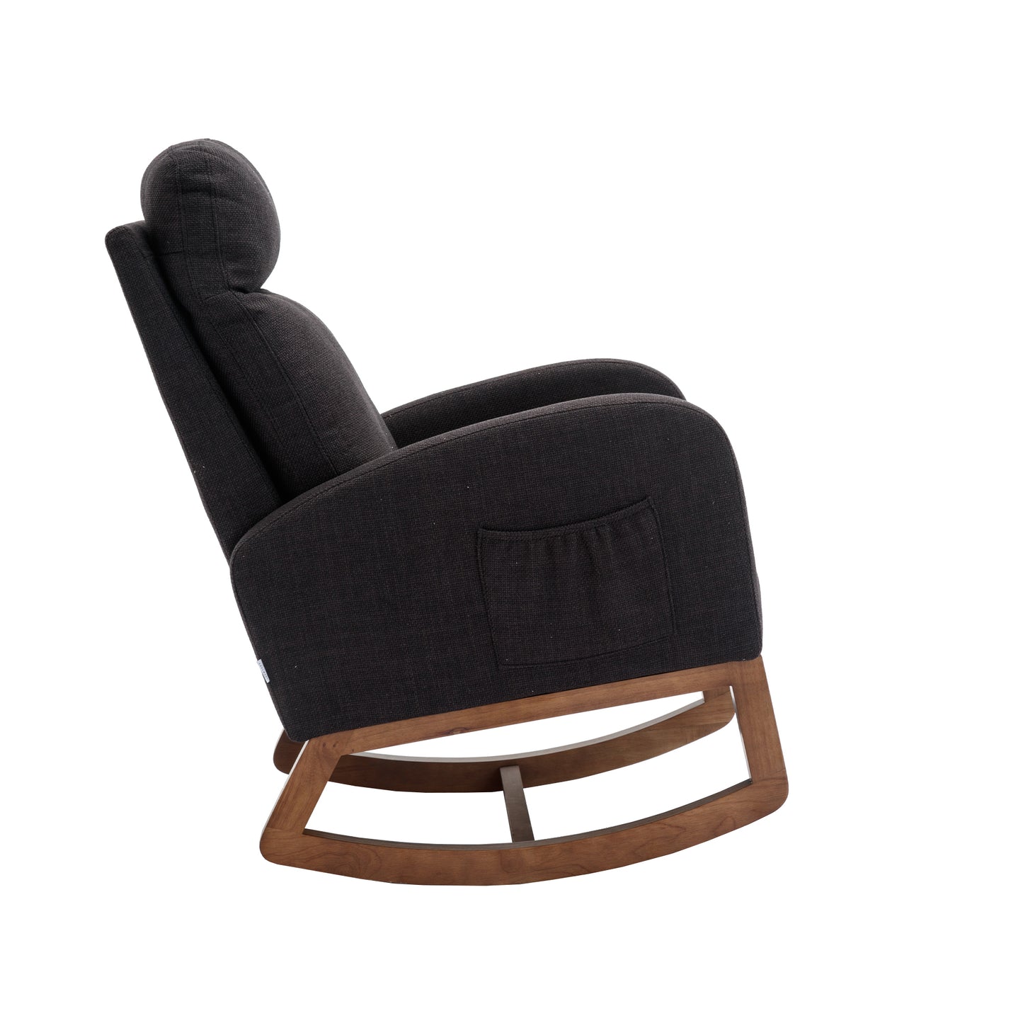 Rocking Chair, Modern Glider Chair, Recliner Armchair with Wood Legs and Side Pocket, Nursery Rocking Accent Chair with High Back for Living Room Bedroom (Black linen)