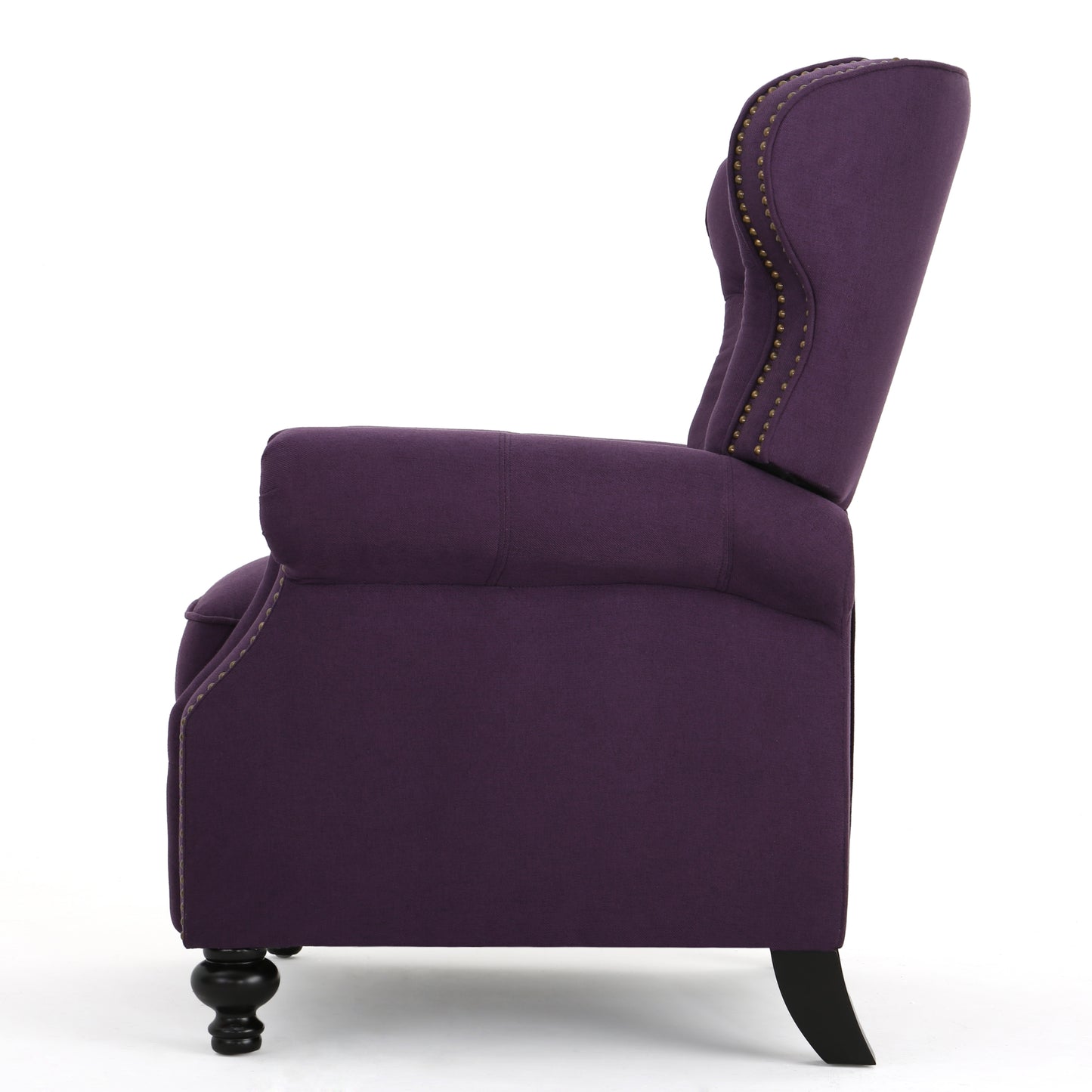 Accented Push Back Recliner Chair with Rolled Arms in Plum, Enjoy Cocooning Comfort