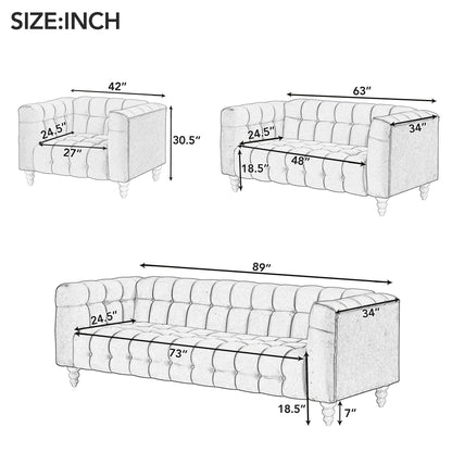 42" Modern Sofa Dutch Fluff Upholstered sofa with solid wood legs, buttoned tufted backrest,