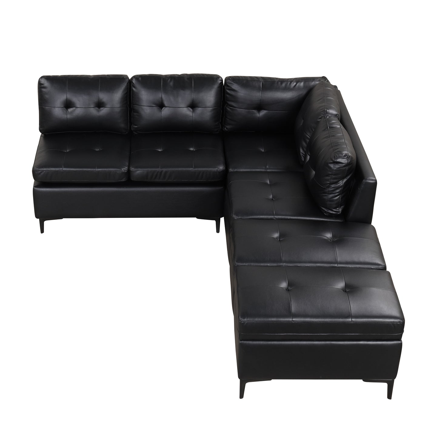 94.88" L-Shaped Corner Sofa Pu Leather Sectional Sofa Couch with Movable Storage Ottomans for Living Room, Black