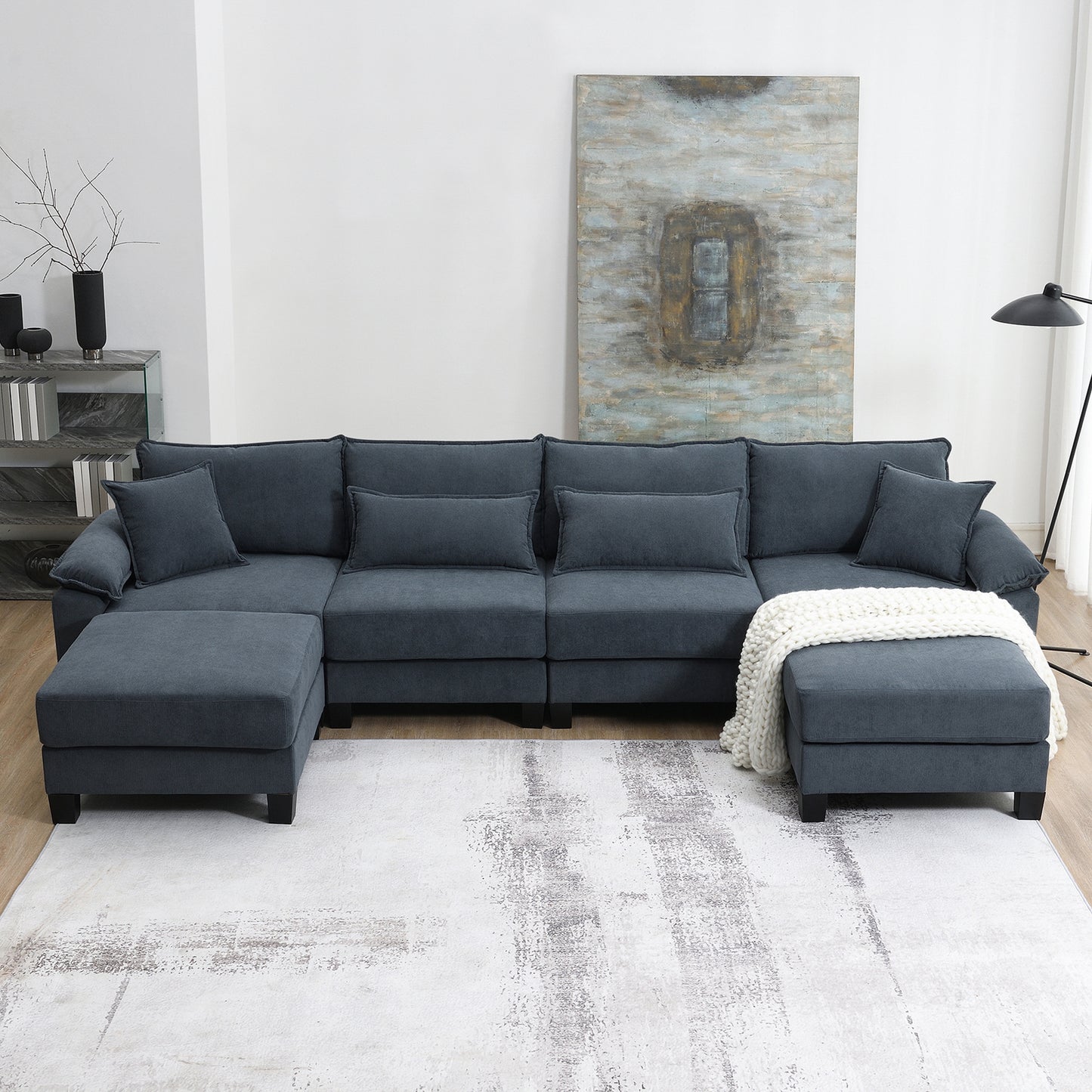 133*65" Corduroy Modular Sectional Sofa,U Shaped Couch with Armrest Bags,6 Seat Freely Combinable Sofa Bed,Comfortable and Spacious Indoor Furniture for Living Room, 2 Colors