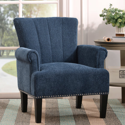 Accent Rivet Tufted Polyester Armchair,Navy Blue