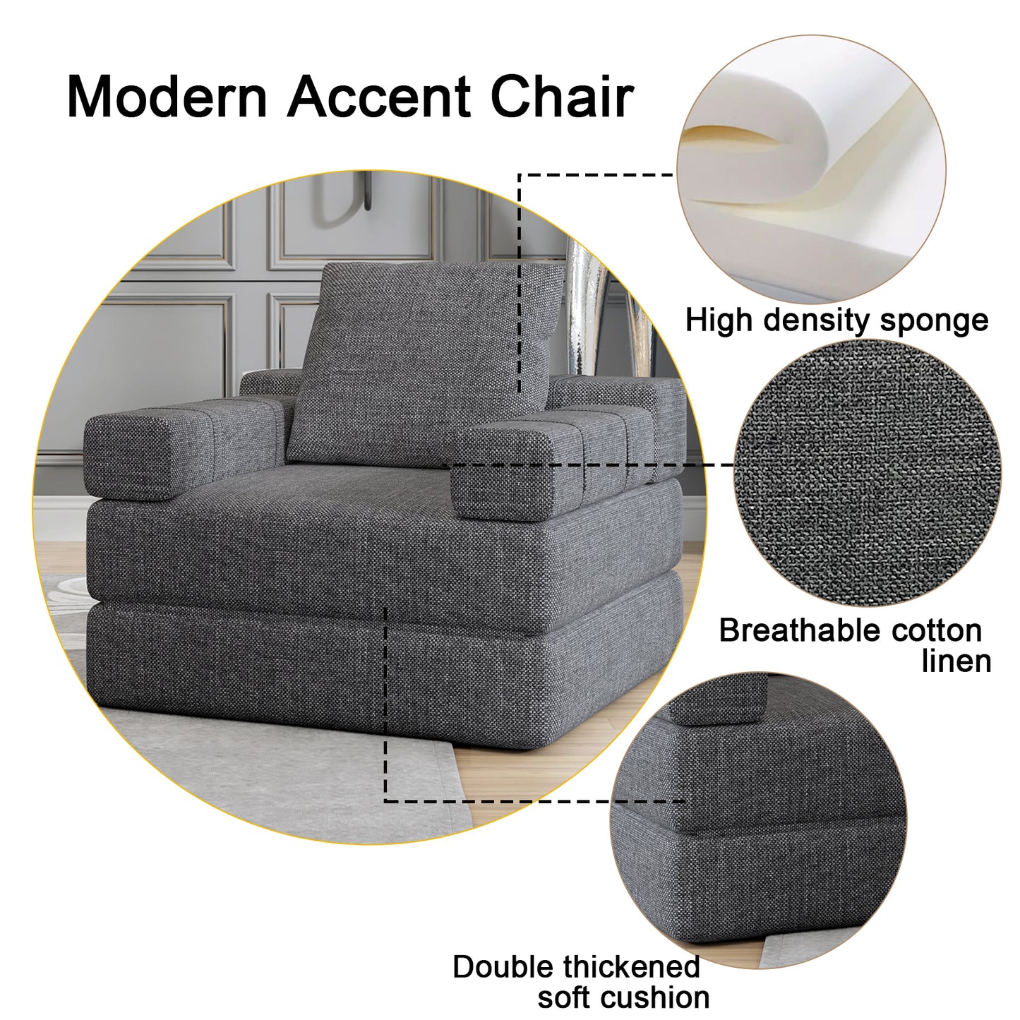 Single sofa chair that converts to a single sofa bed for living room, guest room, playroom, Dark Grey