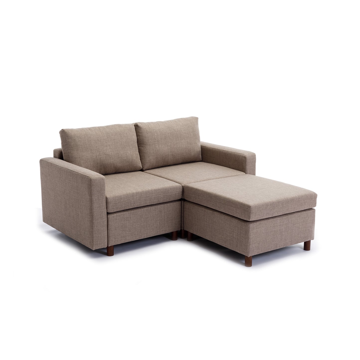 2 Seat Module Sectional Sofa Couch With 1 Ottoman for living room,Seat Cushion and Back Cushion Non-Removable and Non-Washable,Brown