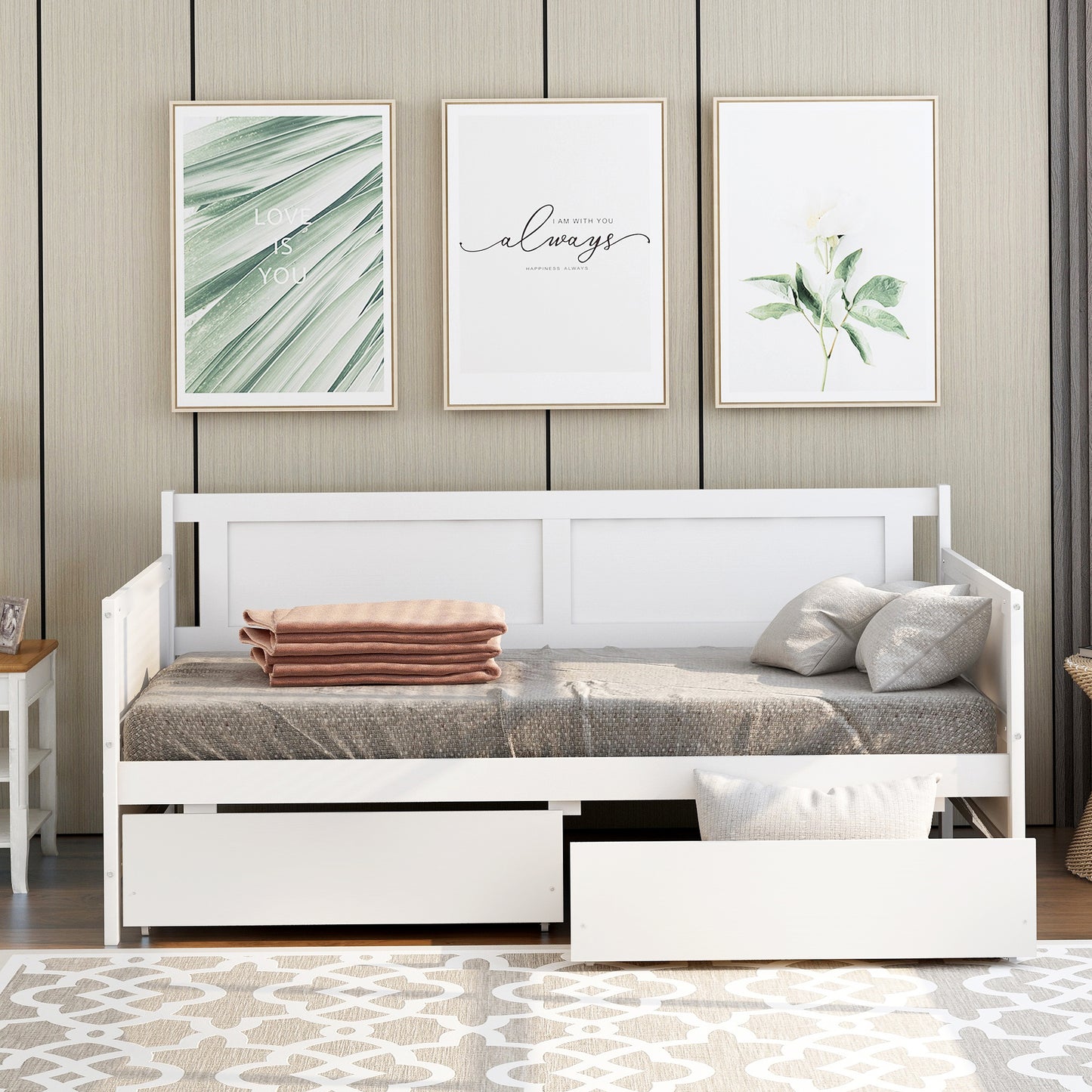 Daybed with two drawers, Twin size Sofa Bed, Two Storage Drawers for Bedroom,Living Room,White(New SKU:W504P149045)