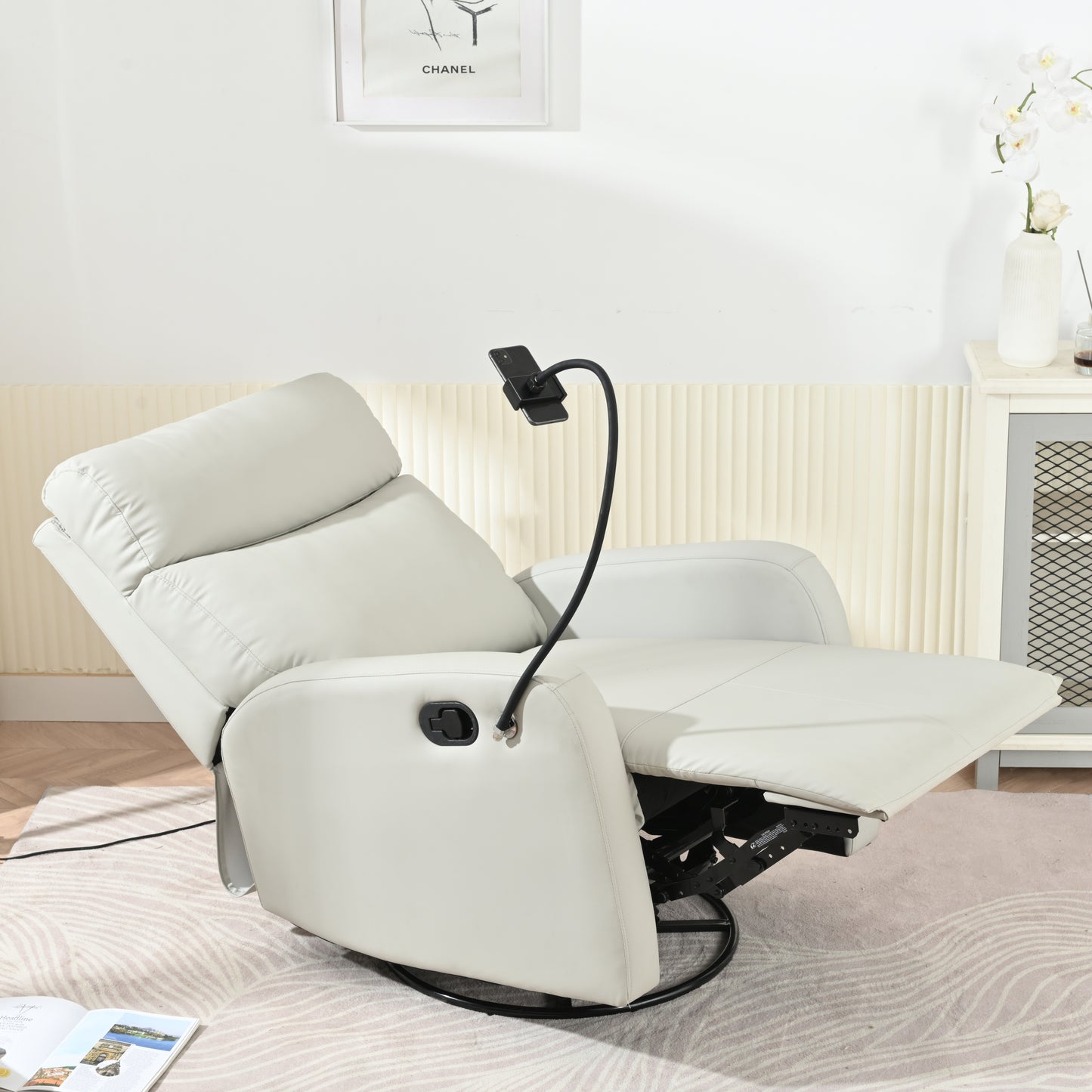 Rocking Recliner Chair,360 Degree Swivel Nursery Rocking Chair,Glider Chair,Modern Small Rocking Swivel Recliner Chair for Bedroom,Living Room Chair Home Theater Seat,Phone Holder