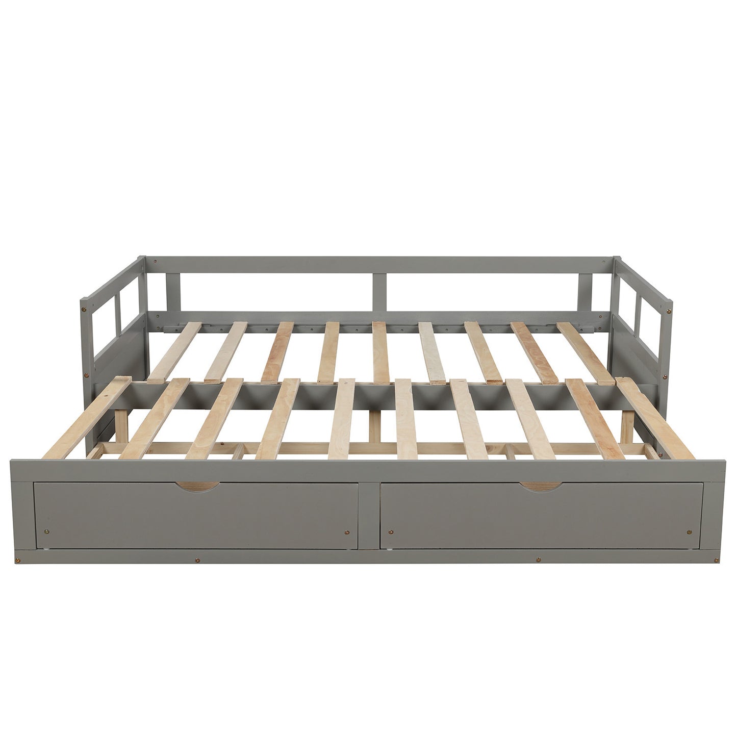 Wooden Daybed with Trundle Bed and Two Storage Drawers, Extendable Bed Daybed,Sofa Bed for Bedroom Living Room, Gray