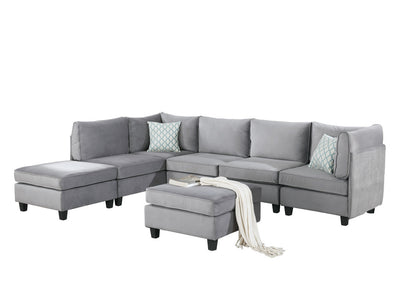 120" Gray Velvet 7Pc Modular Sectional Sofa