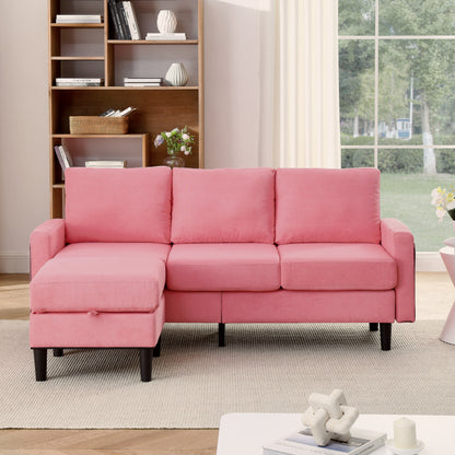 Upholstered Sectional Sofa Couch, L Shaped Couch With Storage Reversible Ottoman Bench 3 Seater for Living Room, Apartment, Compact Spaces, Fabric Pink