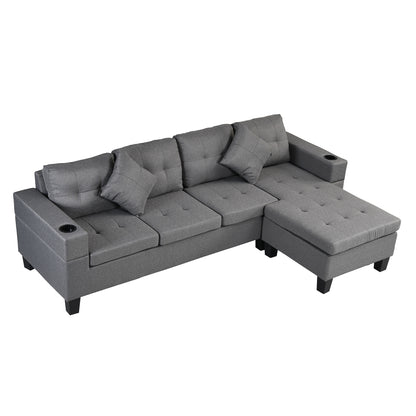 Sectional Sofa Set for Living Room with L Shape Chaise Lounge,cup holder and Left or Right Hand Chaise Modern 4 Seat