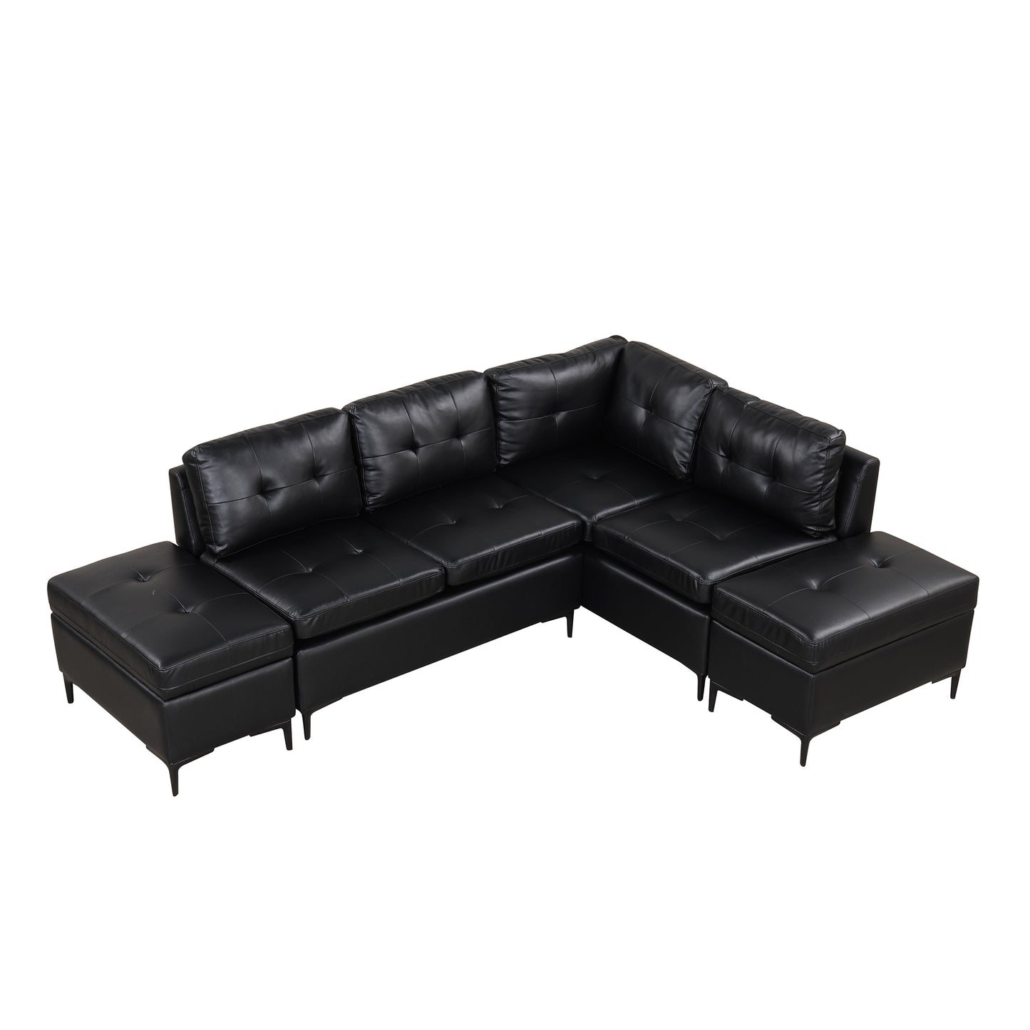 94.88" L-Shaped Corner Sofa Pu Leather Sectional Sofa Couch with Movable Storage Ottomans for Living Room, Black