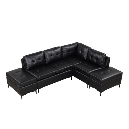 94.88" L-Shaped Corner Sofa Pu Leather Sectional Sofa Couch with Movable Storage Ottomans for Living Room, Black