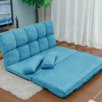 Double Chaise Lounge Sofa Floor Couch and Sofa with Two Pillows (Blue)