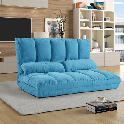 Double Chaise Lounge Sofa Floor Couch and Sofa with Two Pillows (Blue)