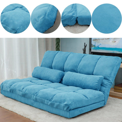 Double Chaise Lounge Sofa Floor Couch and Sofa with Two Pillows (Blue)