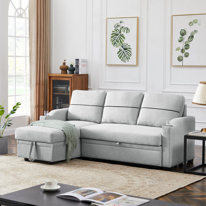 9191 Light gray pull-out storage sofa