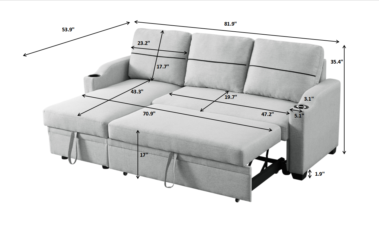 9191 Light gray pull-out storage sofa