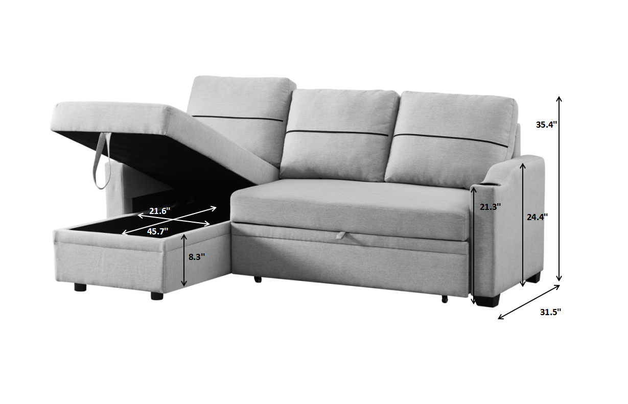 9191 Light gray pull-out storage sofa