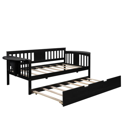 Wooden Daybed with Trundle Bed, Sofa Bed for Bedroom Living Room, Espresso