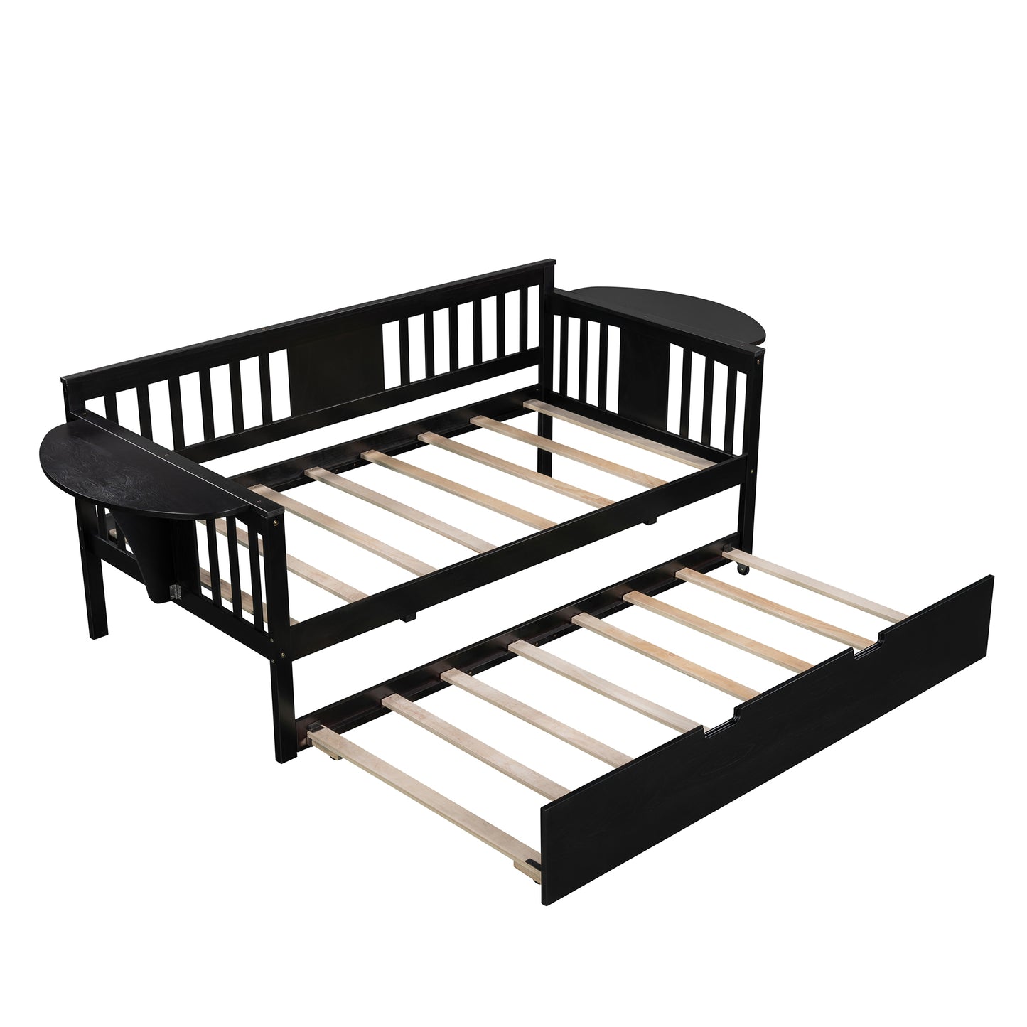 Wooden Daybed with Trundle Bed, Sofa Bed for Bedroom Living Room, Espresso