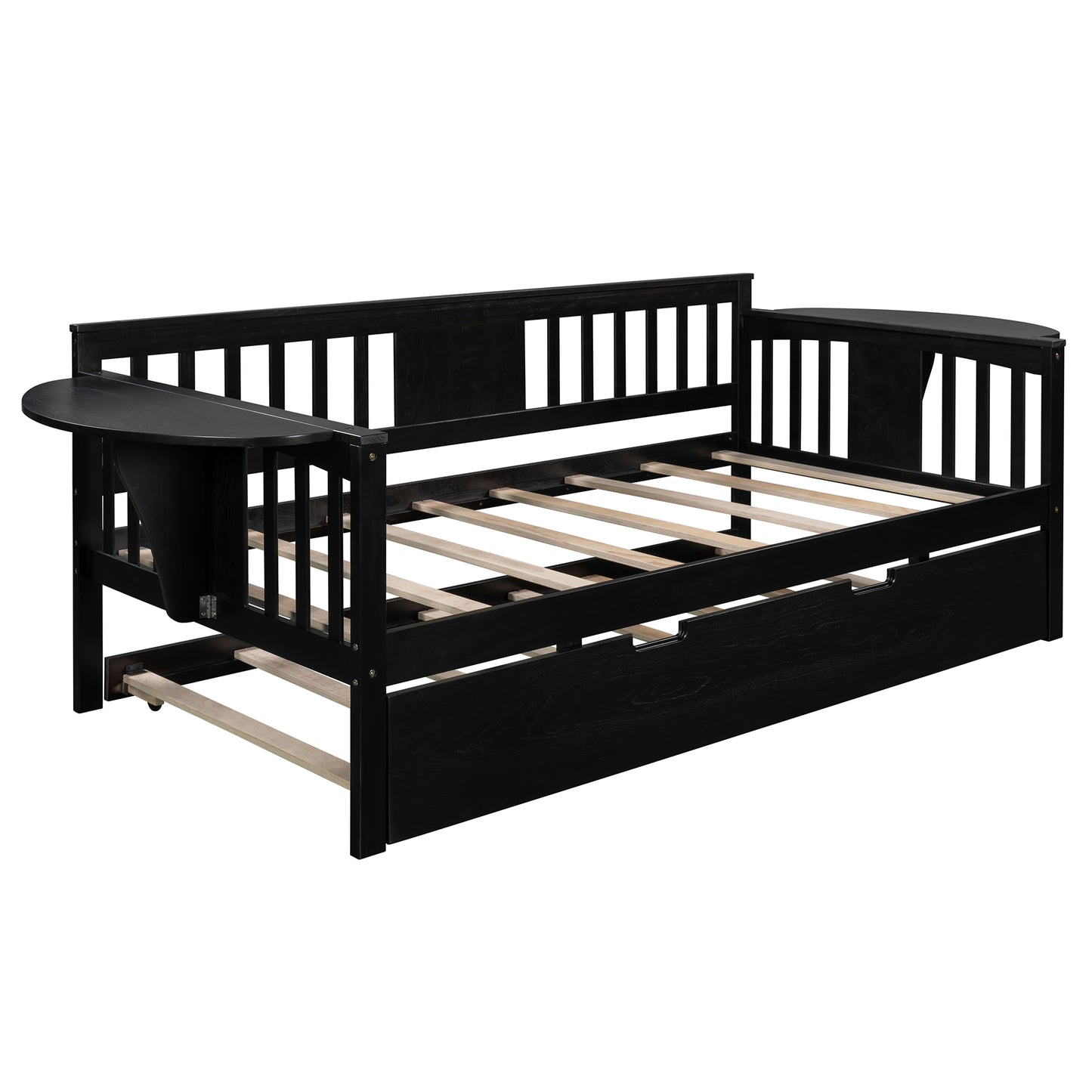 Wooden Daybed with Trundle Bed, Sofa Bed for Bedroom Living Room, Espresso