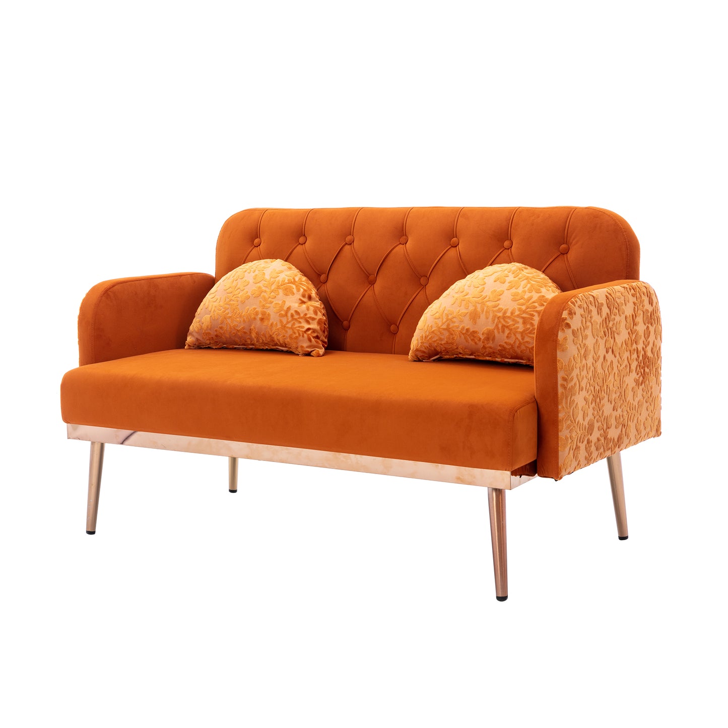 Modern Velvet Loveseat Sofa, Comfy Upholstered 2-Seater Sofa with Gold Metal Legs, Small Loveseat Accent Couch for Living Bedroom Leisure Areas